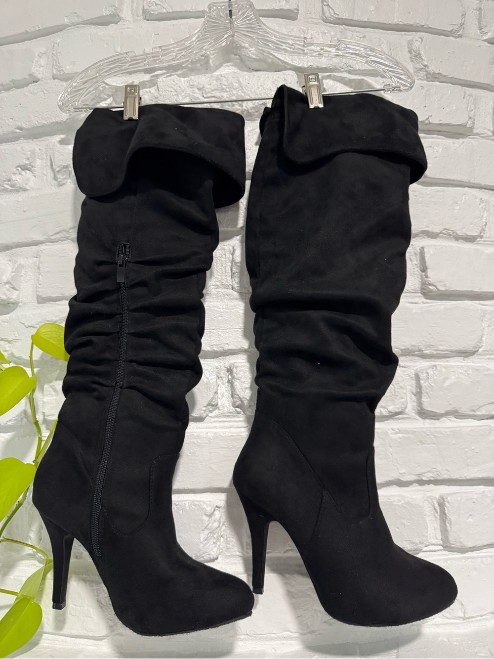Black Slouchy Stiletto Knee-High Boots